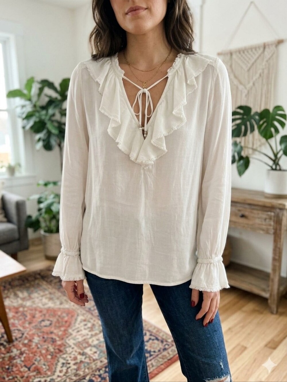 PAIGE Caprina Ruffled Tie-Front Blouse in White / Ivory - Size XS #69